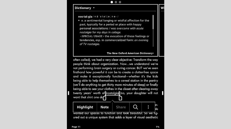 Kindle dictionary lookup