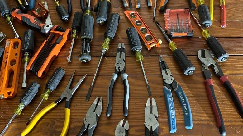 Tools spread out on wooden table