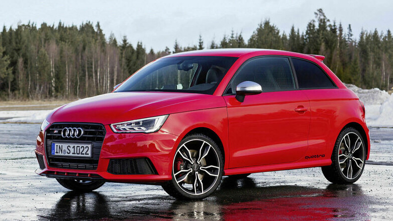 Red Audi S1 parked in cold weather