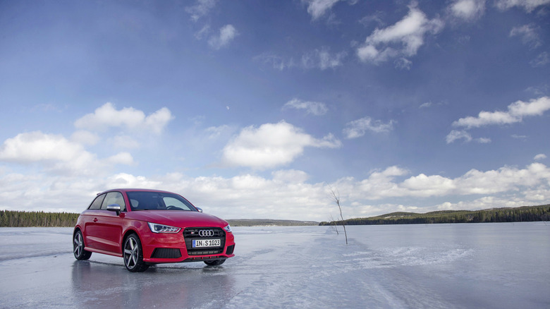 Red Audi S1 on ice
