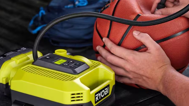 Using a Ryobi inflator on a basketball