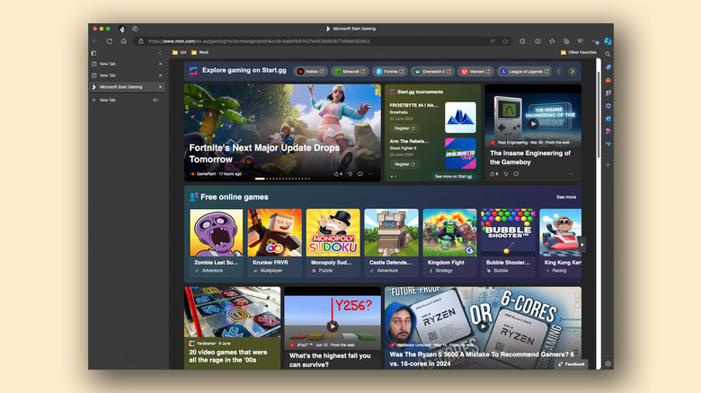 Gaming homepage in Microsoft Edge
