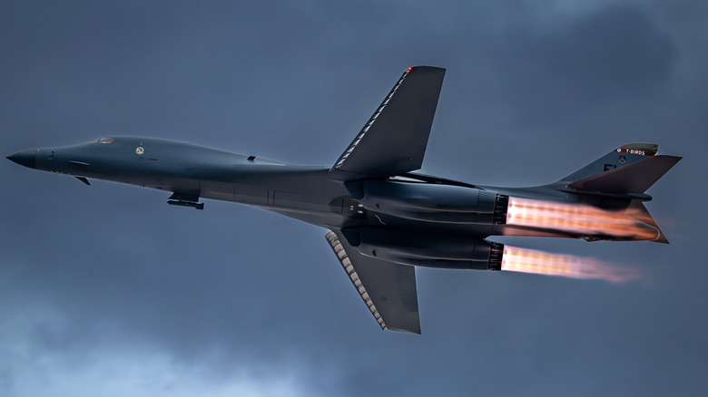 B-1 Lancer flying over clouds