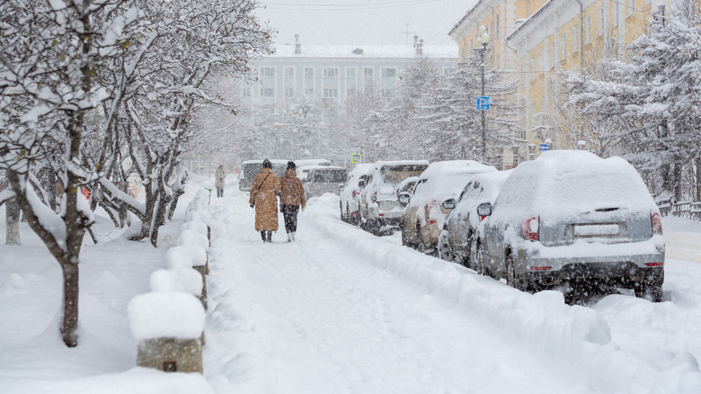 Snow storm in a city