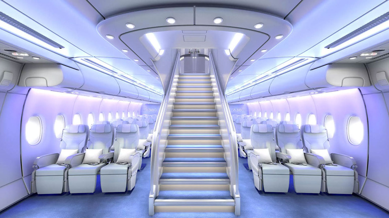 Airbus A380 interior cabin with staircase