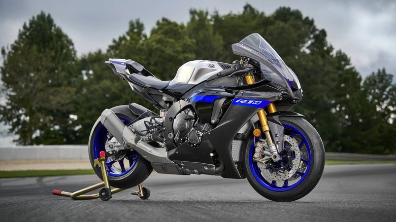 Yamaha YZF-R1M parked on race track