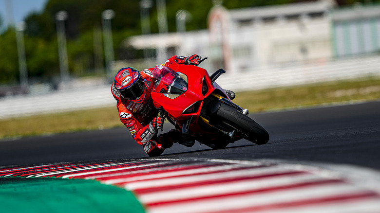 Red Ducati Panigale V4 on the race track