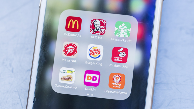 iPhone folder with various restaurant apps