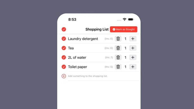 Inventory Note app interface