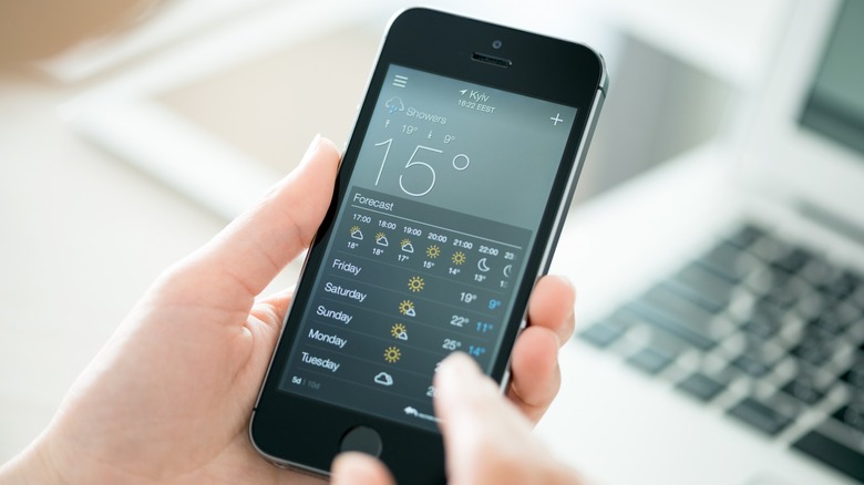 Weather app displayed on an iPhone