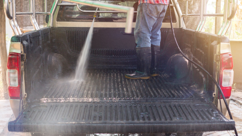 Power washer in truck bed