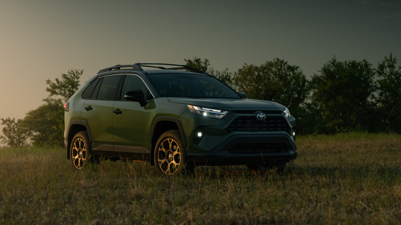 Green RAV4 off-road on grass