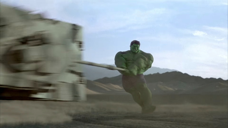 Hulk throwing a tank