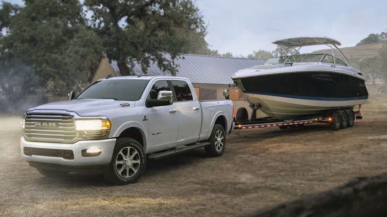 A Ram 2500 towing a large boat