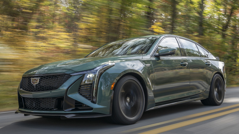 Front 3/4 view of Cadillac CT5-V Blackwing driving on road