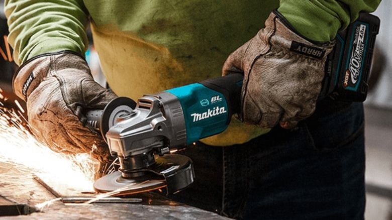 Makita angle grinder used on metal