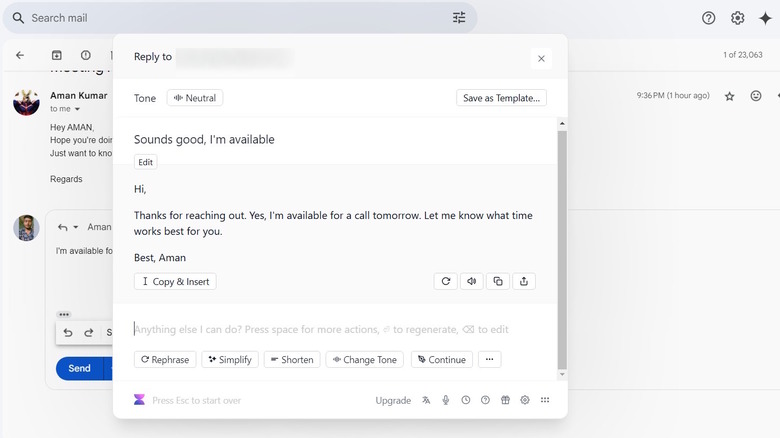 Voilà AI extension giving reply suggestions in Gmail.