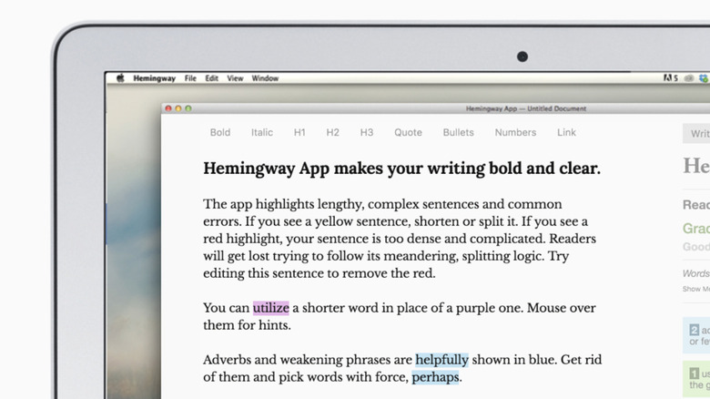 Hemingway editor screen