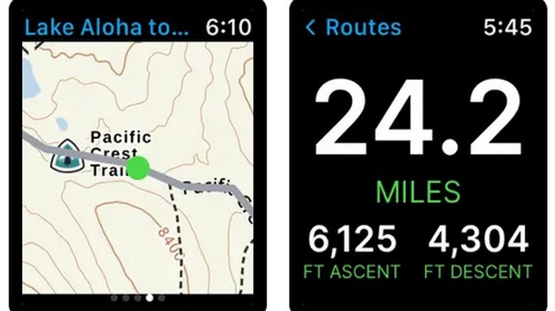 Gaia hiking app on Apple Watch