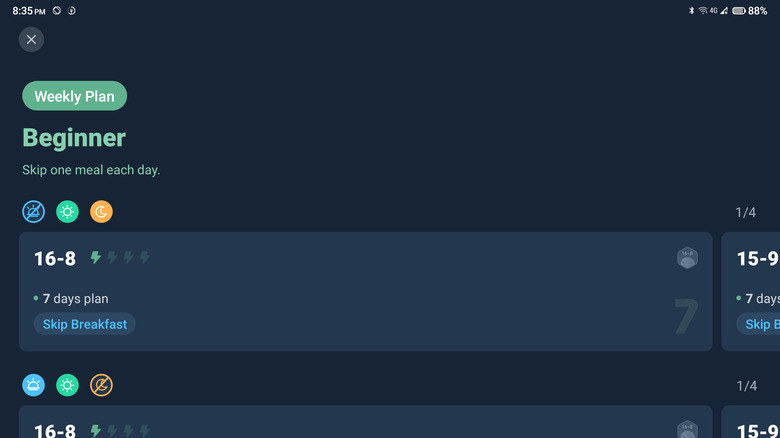 Fasting Tracker app sample plans