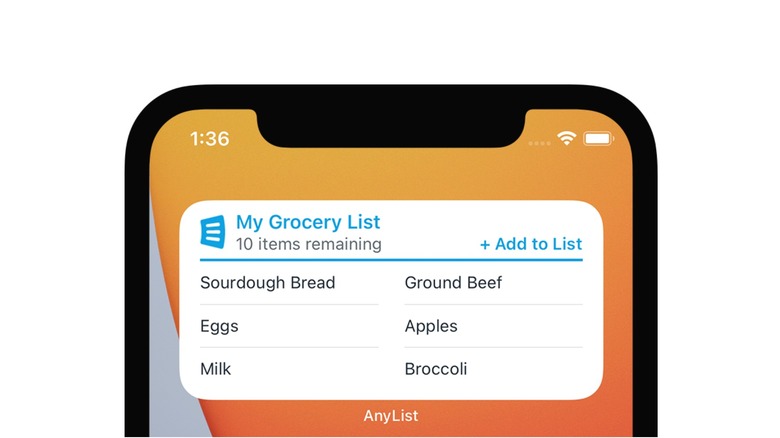 AnyList widget on iPhone home screen