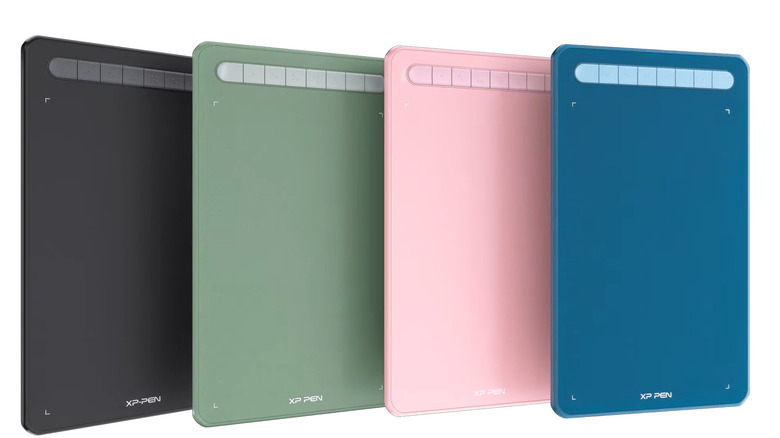 Different colored XPPen tablets lined up