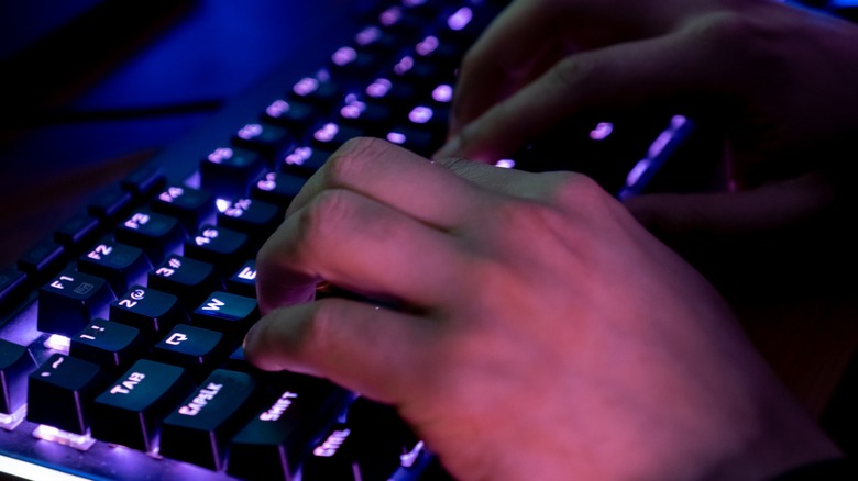 person typing on RGB keyboard