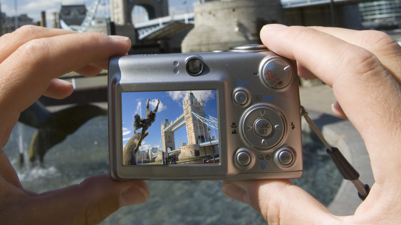 A person holding a digital camera.