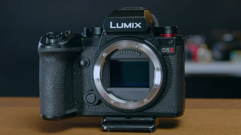 A Panasonic Lumix S5II camera body on a table.