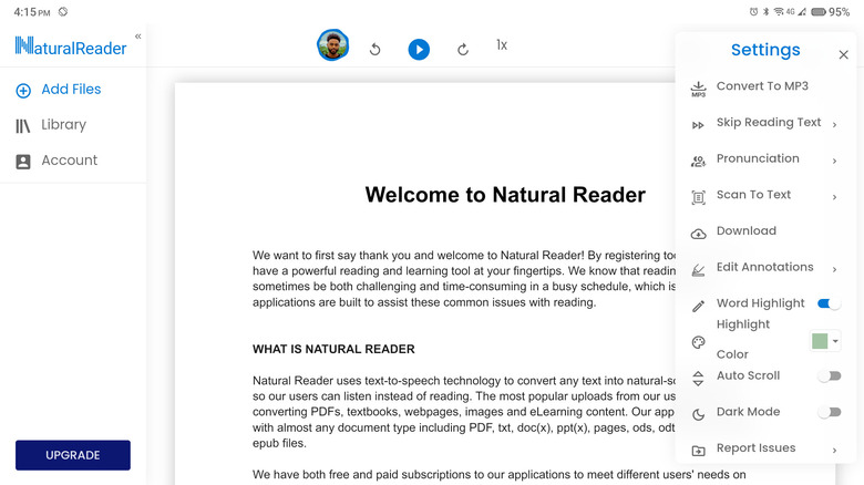 NaturalReader app sample text