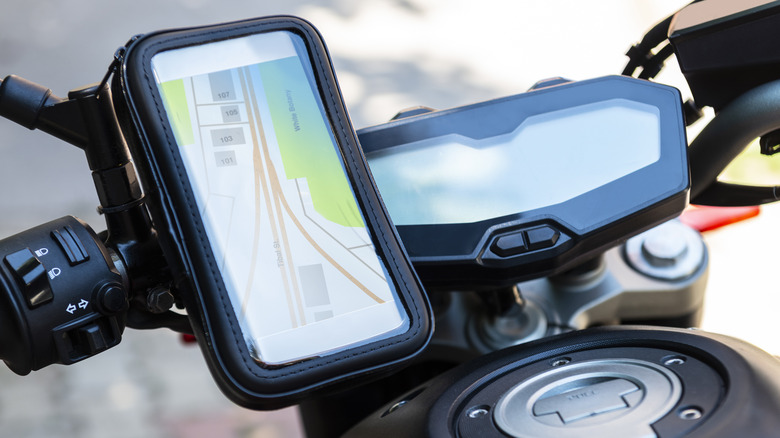 phone mounted on motorcycle handlebars