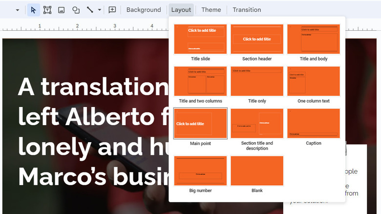 Layout option in Google Slides