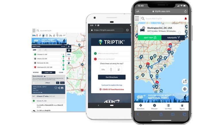 AAA Mobile app TripTik screens