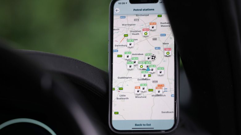 Waze app showing gas stations