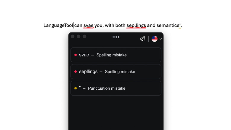 LanguageTool correcting a flawed sentence