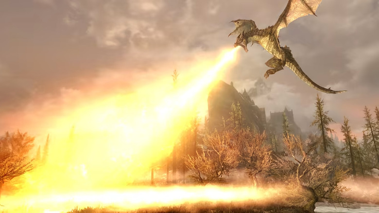 dragon breathing fire Skyrim