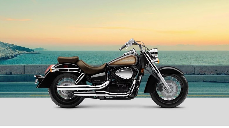 A promotional image showing a Honda Shadow Aero in front of a bridge