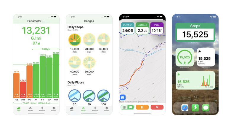 Screenshots of Pedometer++