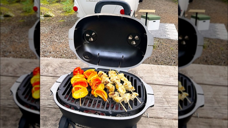 Grilling kabobs on a PKGO Grill and Smoker