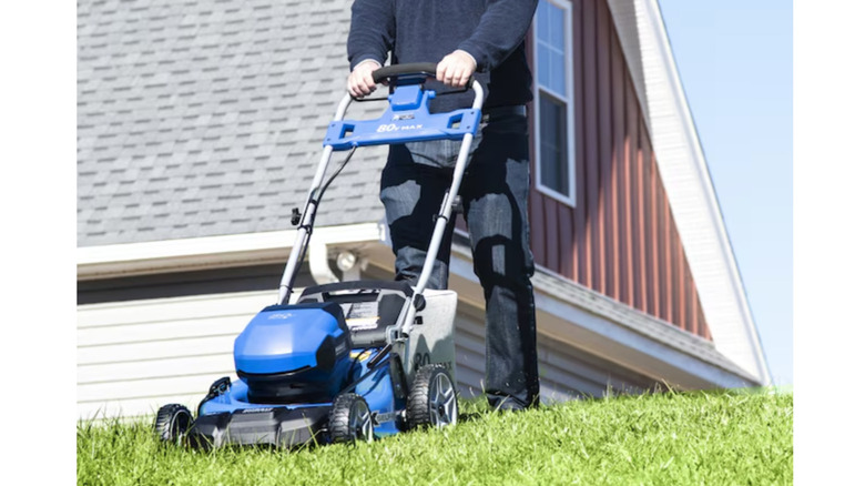 Kobalt 80V 21-inch Cordless Lawn Mower being pushed