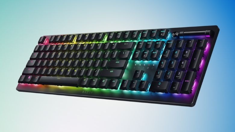 Razer's DeathStalker V2 Pro keyboard with low-profile keys and RGB backlighting.