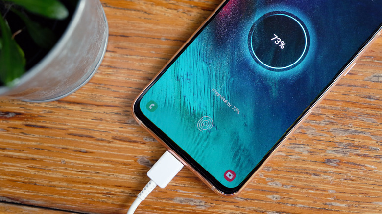 Samsung's phone charging on a table