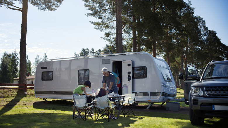 a motorhome on a dirt road