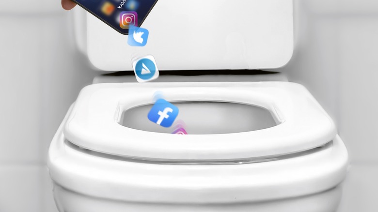 person flushing apps away