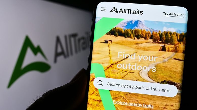 AllTrails app with search bar