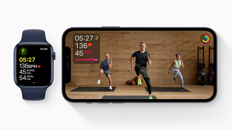 Apple Fitness+ app on an Apple Watch and iPhone