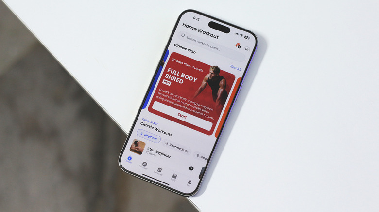 Home Workout app on an iPhone
