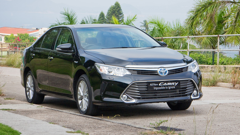 Camry next to palm trees