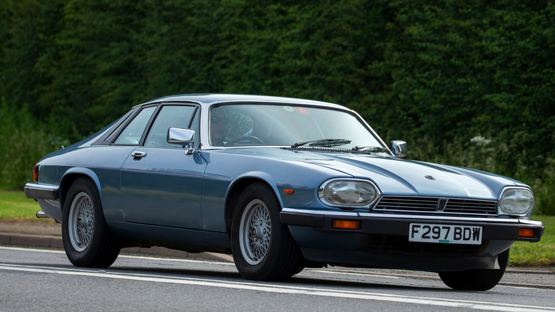 Blue Jaguar XJS from front-on