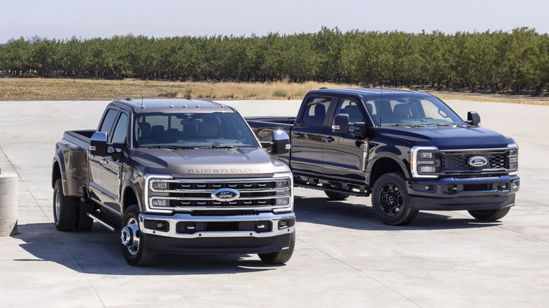 Ford Super Duty pickup trucks parked next to each other